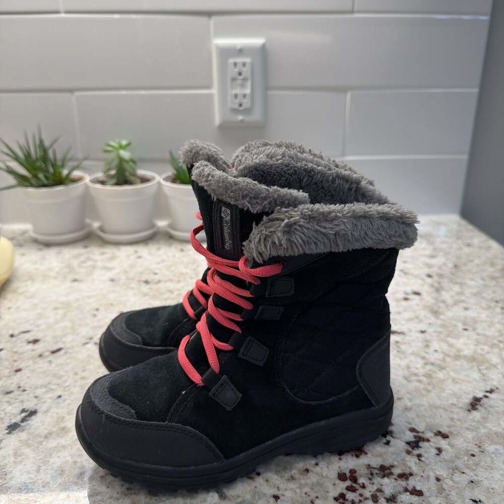 Columbia Ice Maiden II Black Waterproof Faux Fur Lace-Up Winter Snow Boots Girls - Picture 4 of 6